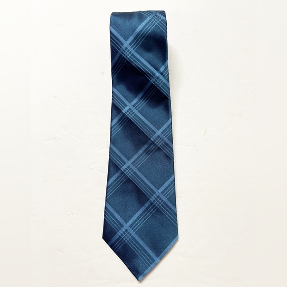 Burberry London Mens Designer Luxury Dark Oak Silver Plaid Silk Tie - Picture 1 of 6